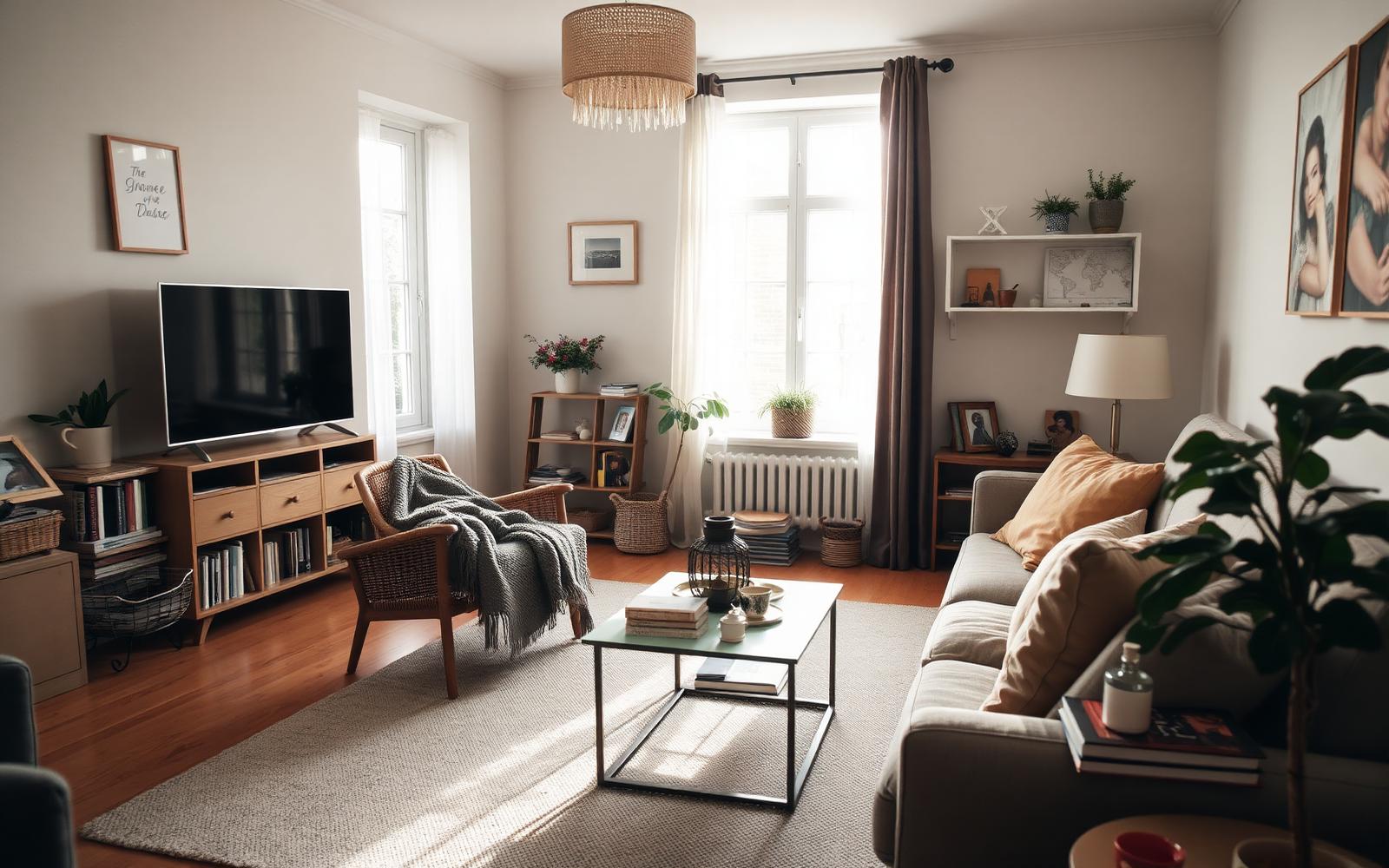 Lived-in living room styled for showings