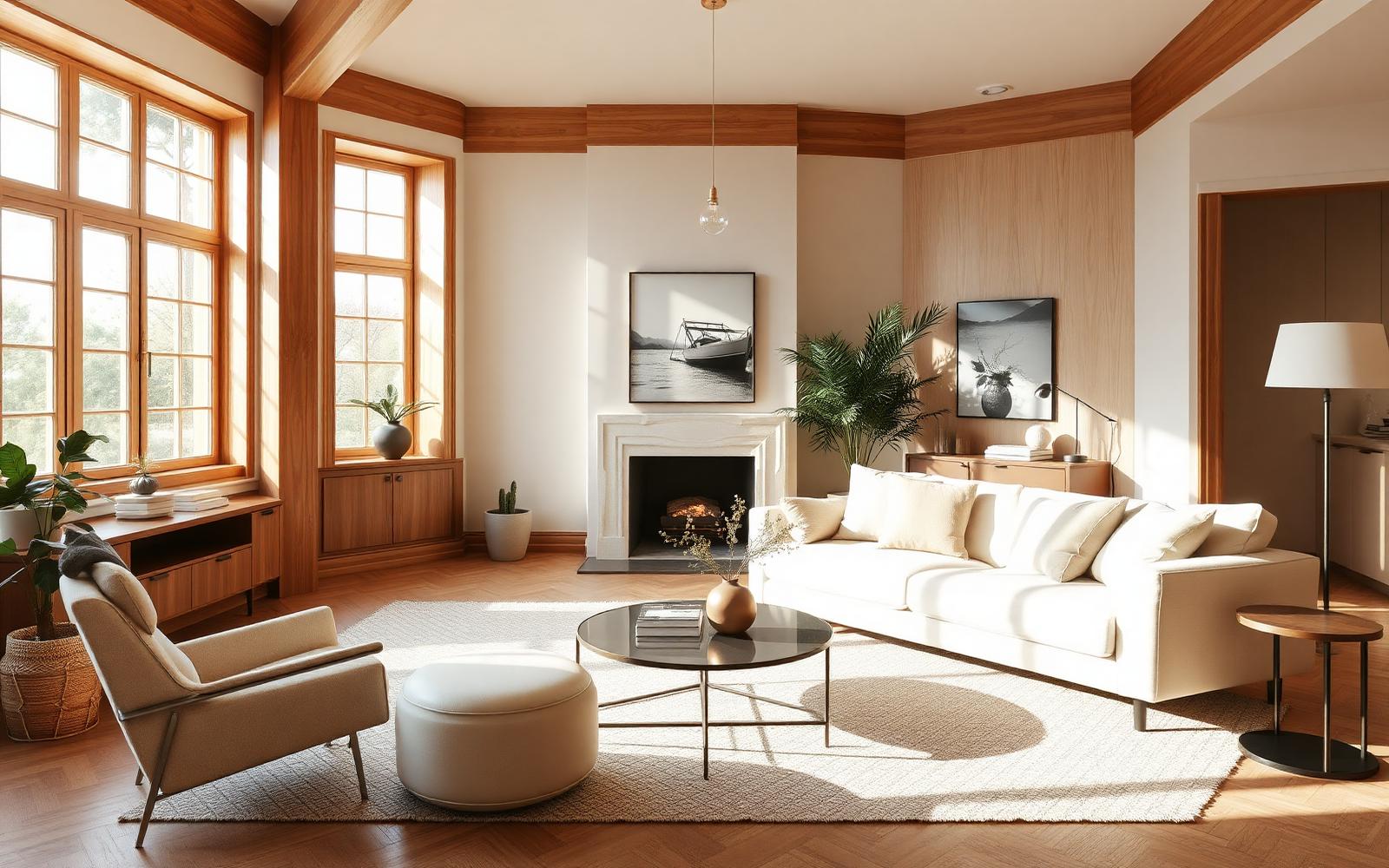 Staged neutral living room photographed for a real estate listing